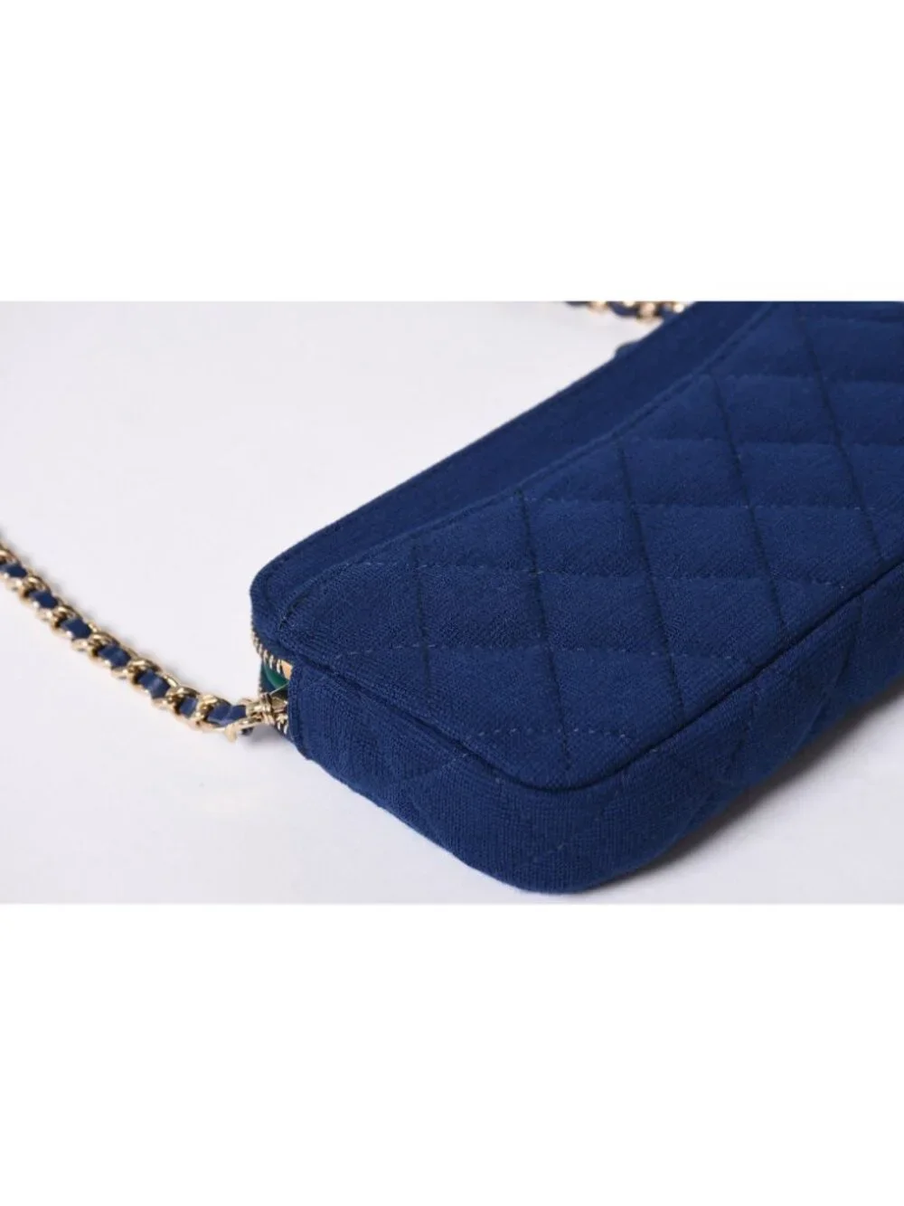 Chanel Chain Wallet Quilted CC Logo Navy Blue Gold Shoulder Bag
